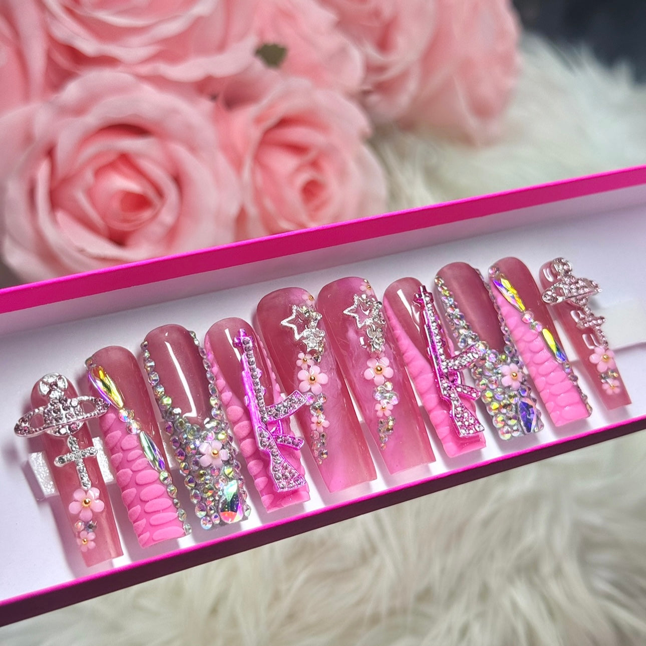 Luxury Acrylic Pink Bling Press On Nails