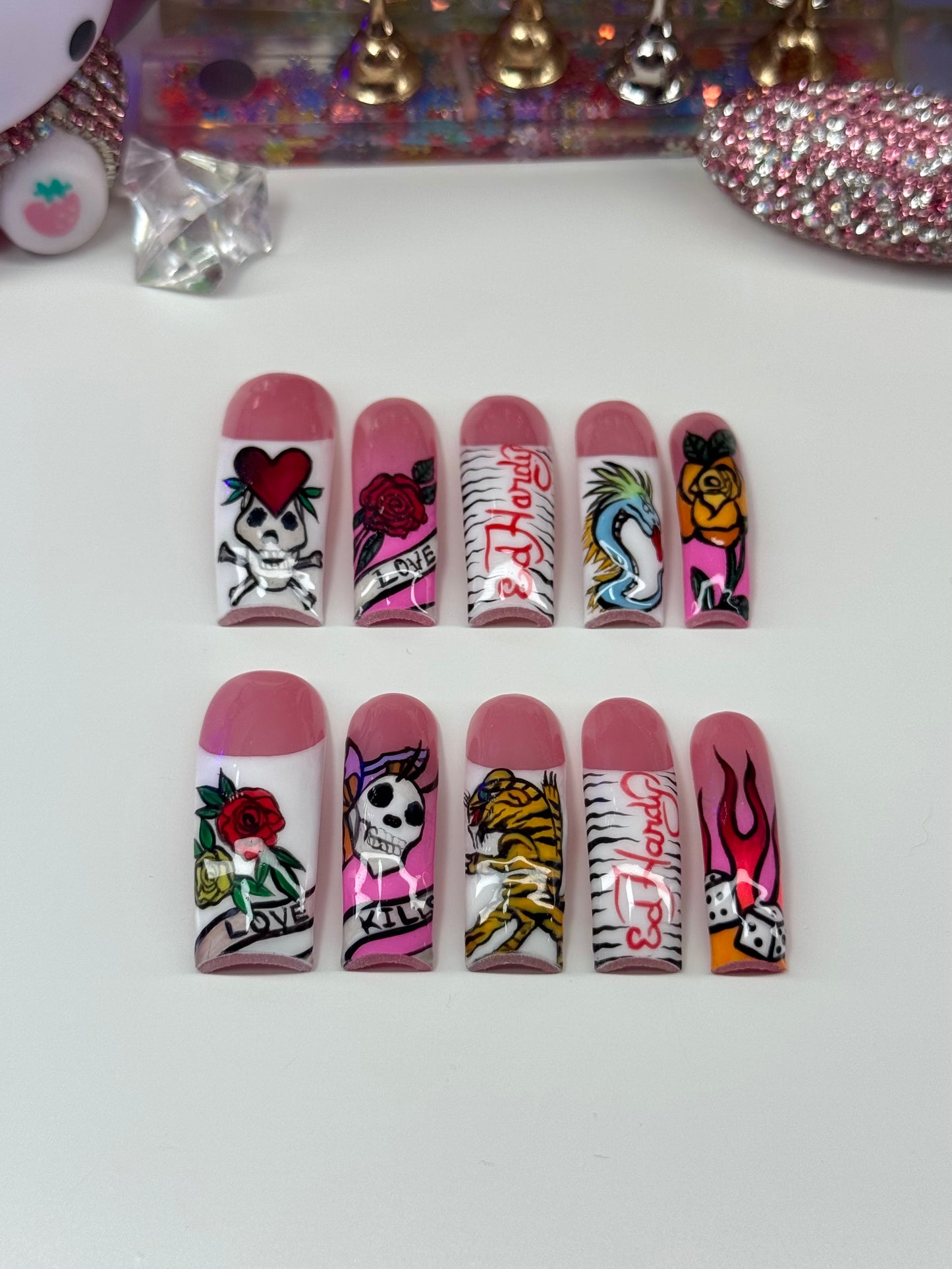 Ed Hardy Inspired French Tips Acrylic Press On Nails