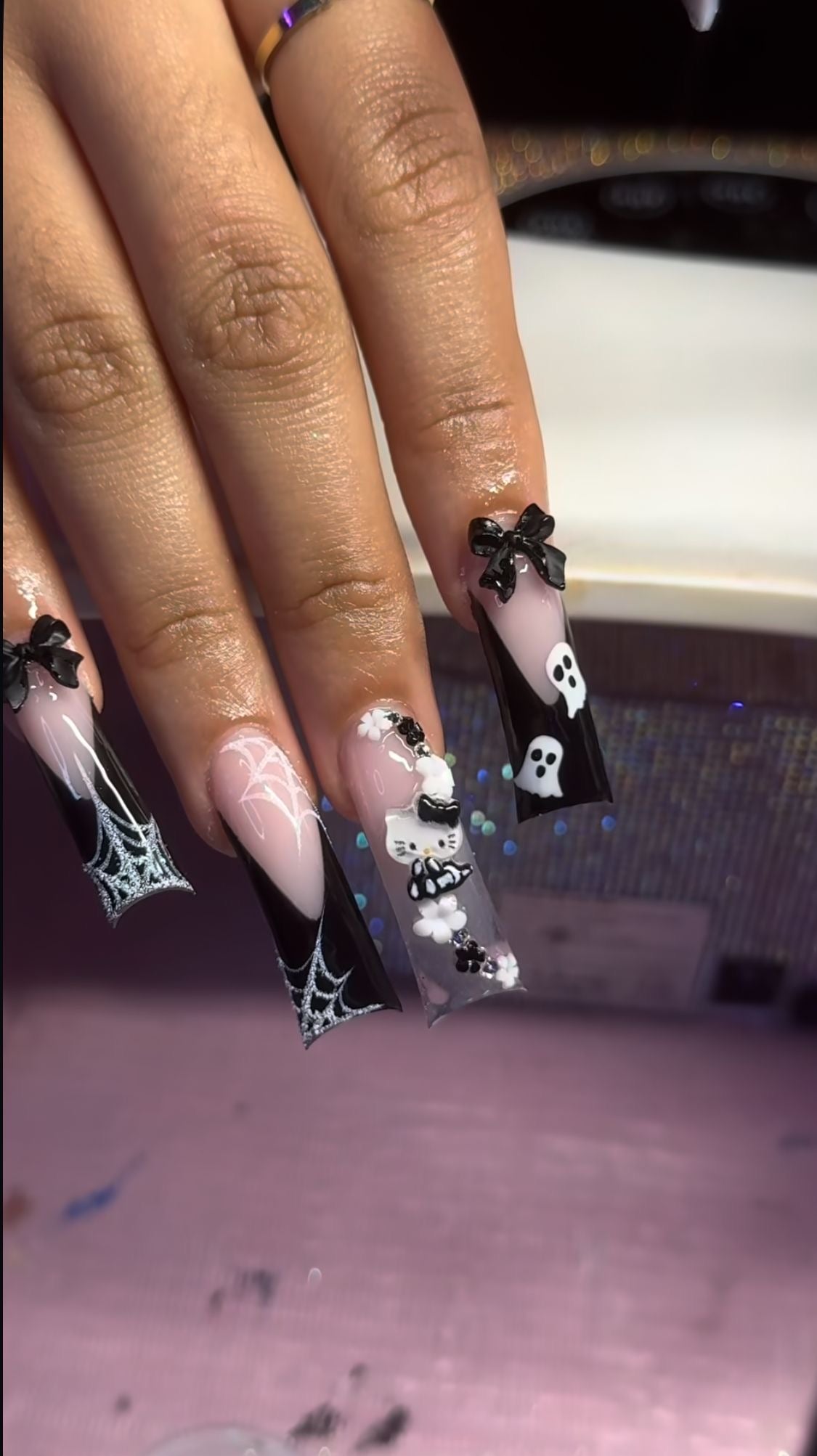 Acrylic Baddie Halloween Black Kawaii Spooky Press On Nails
