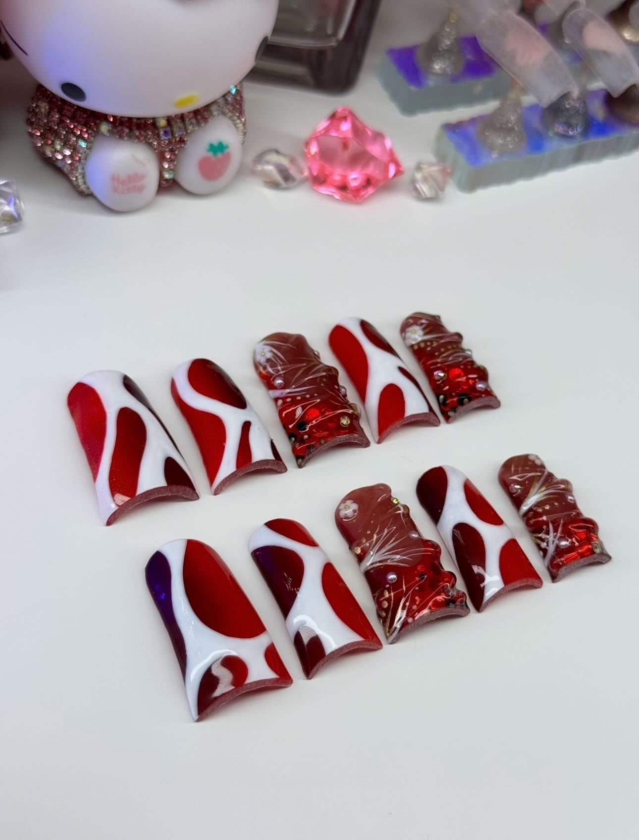 Acrylic Cute Baddie Red Press On Nails