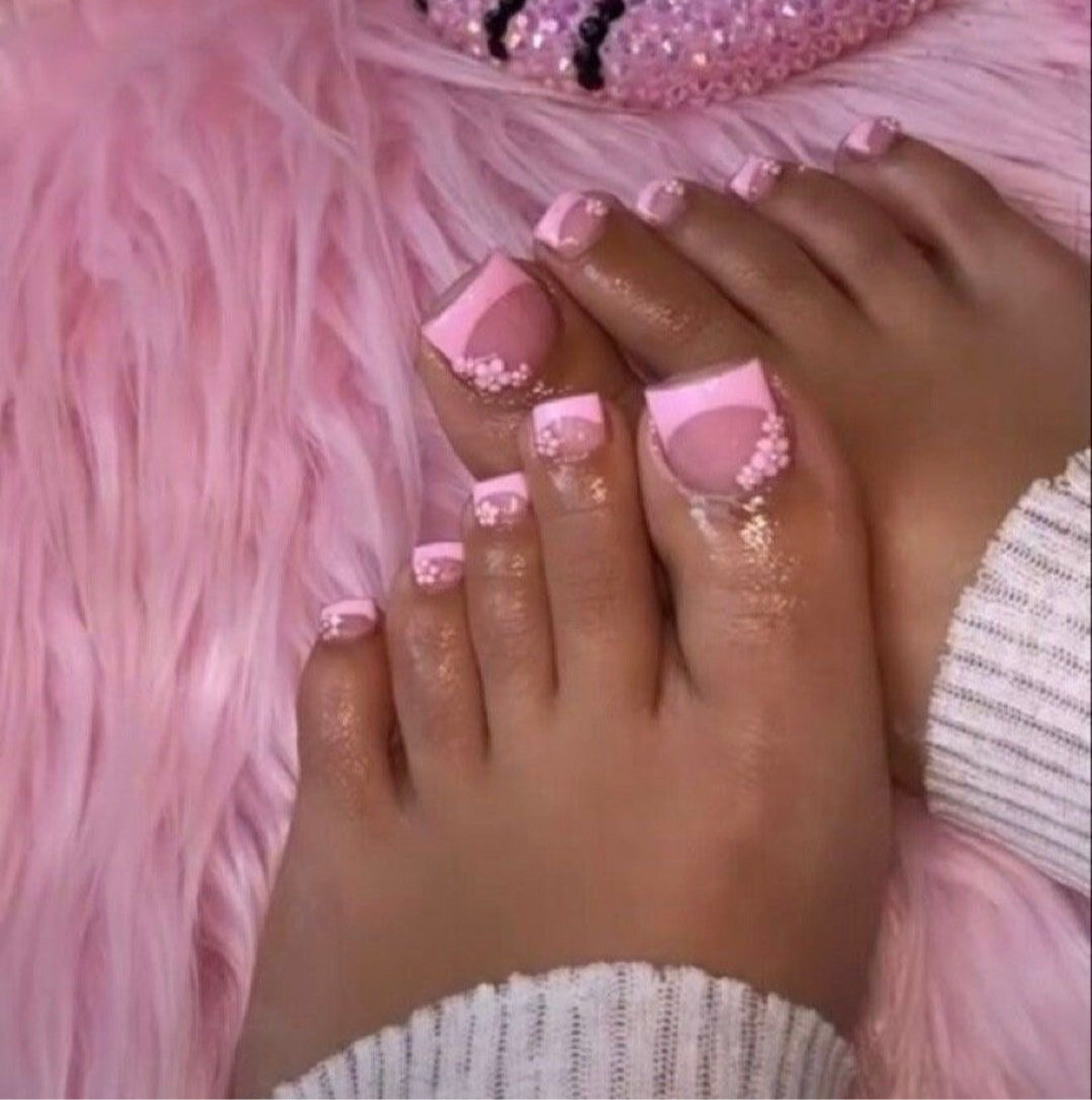 Toe Acrylic Press On Nails Pink French Tips 22pc