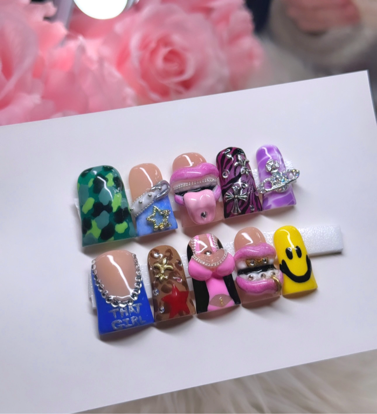 Y2K Pretty Press On Nails 3D Mouth Body Lips Tongue