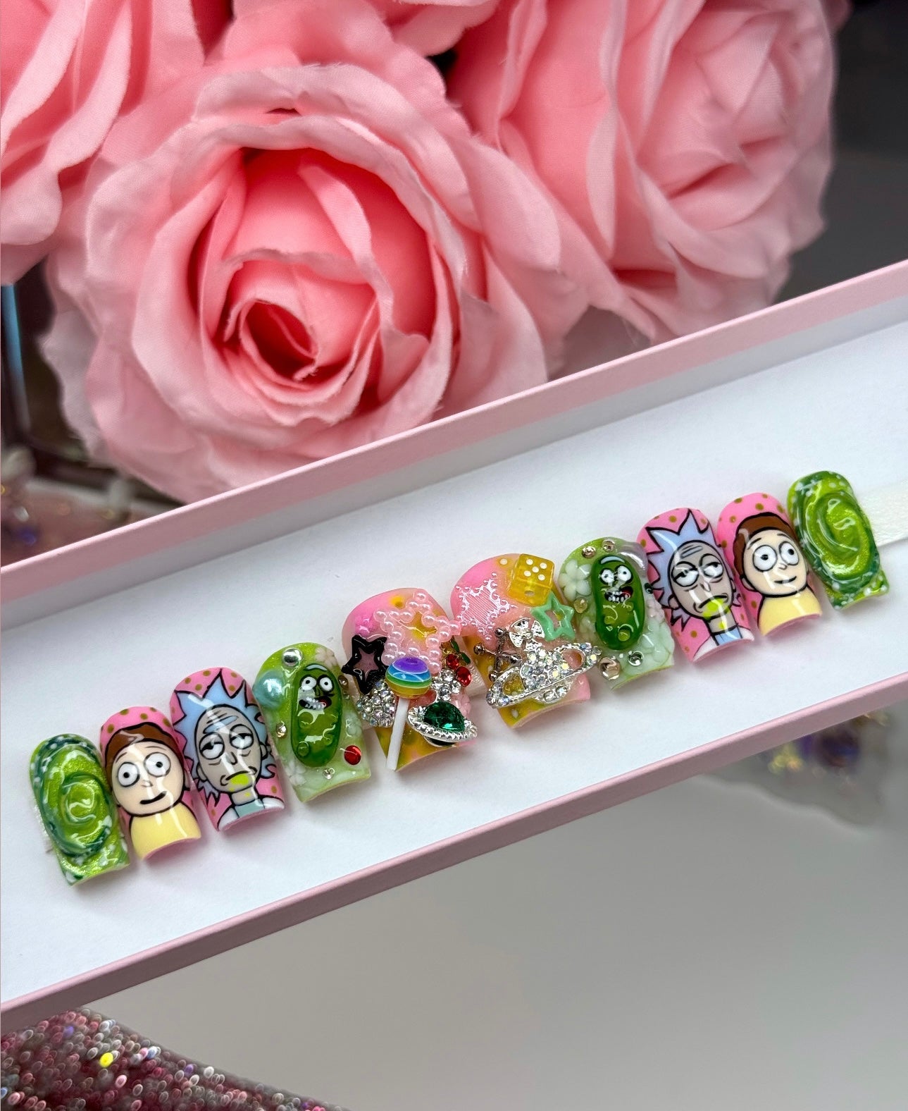 Y2K Rick & Morty Acrylic Junkie 3D Bling Press On Nails