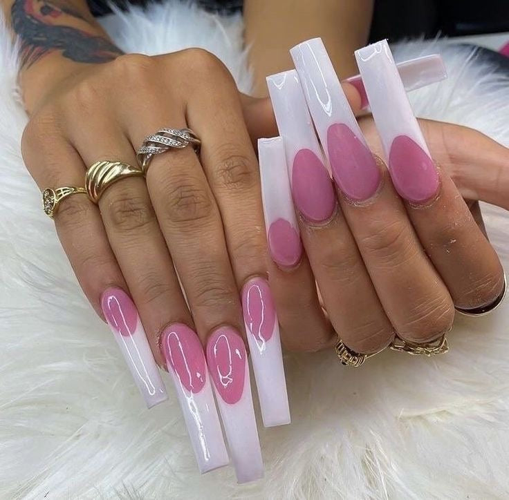 Luxury Baddie Pink Acrylic Classic Simple White French Tip Press On Nails