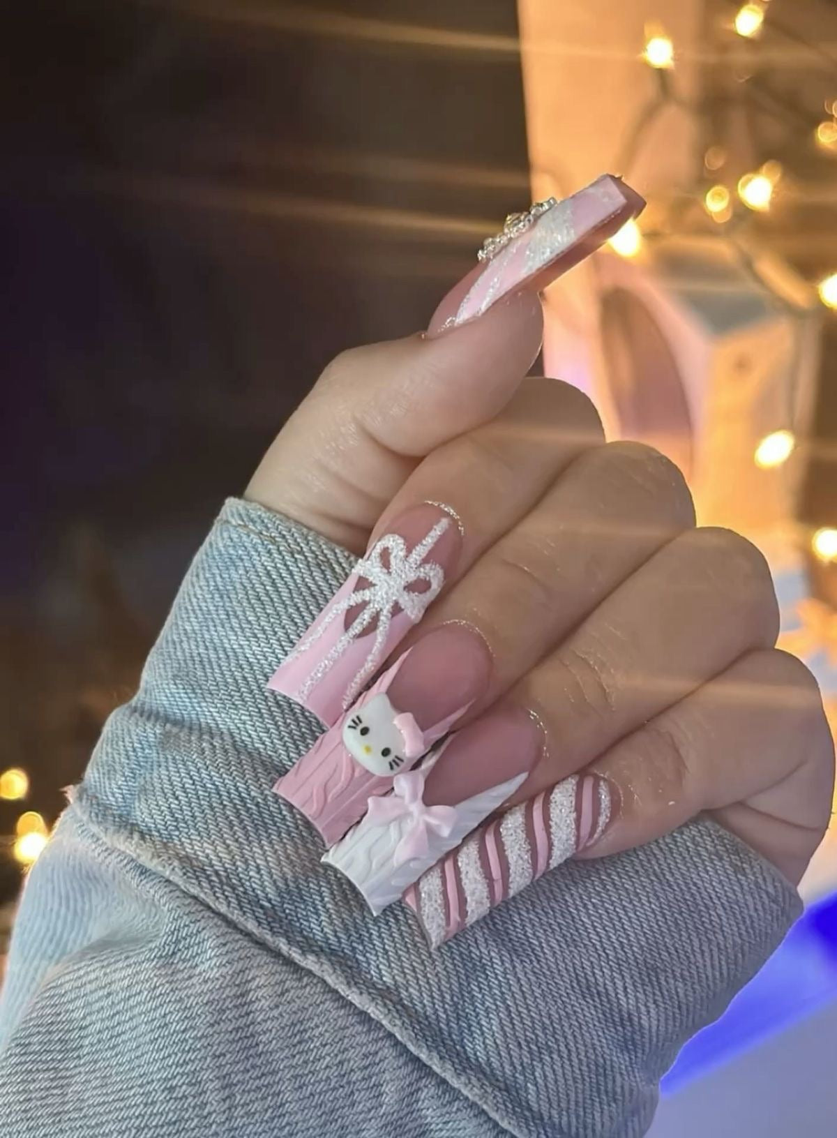 Acrylic Holiday Matte Pink Christmas Kawaii Sweater Press On Nails