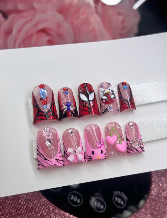 Y2k Pretty Press On Nails 3D Spider Kawaii Acrylic