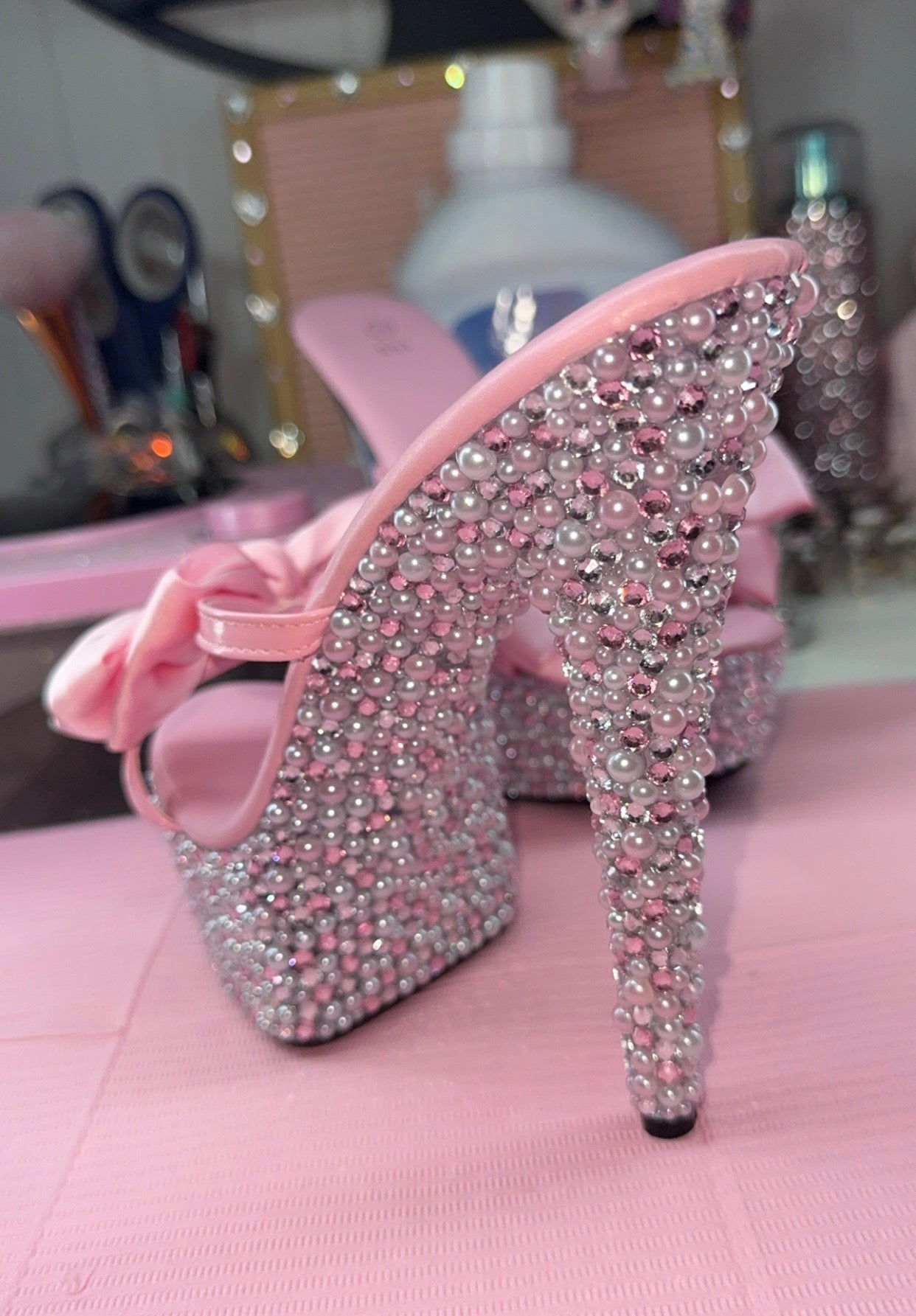 Luxury Custom Bling Pink Bow High Heels