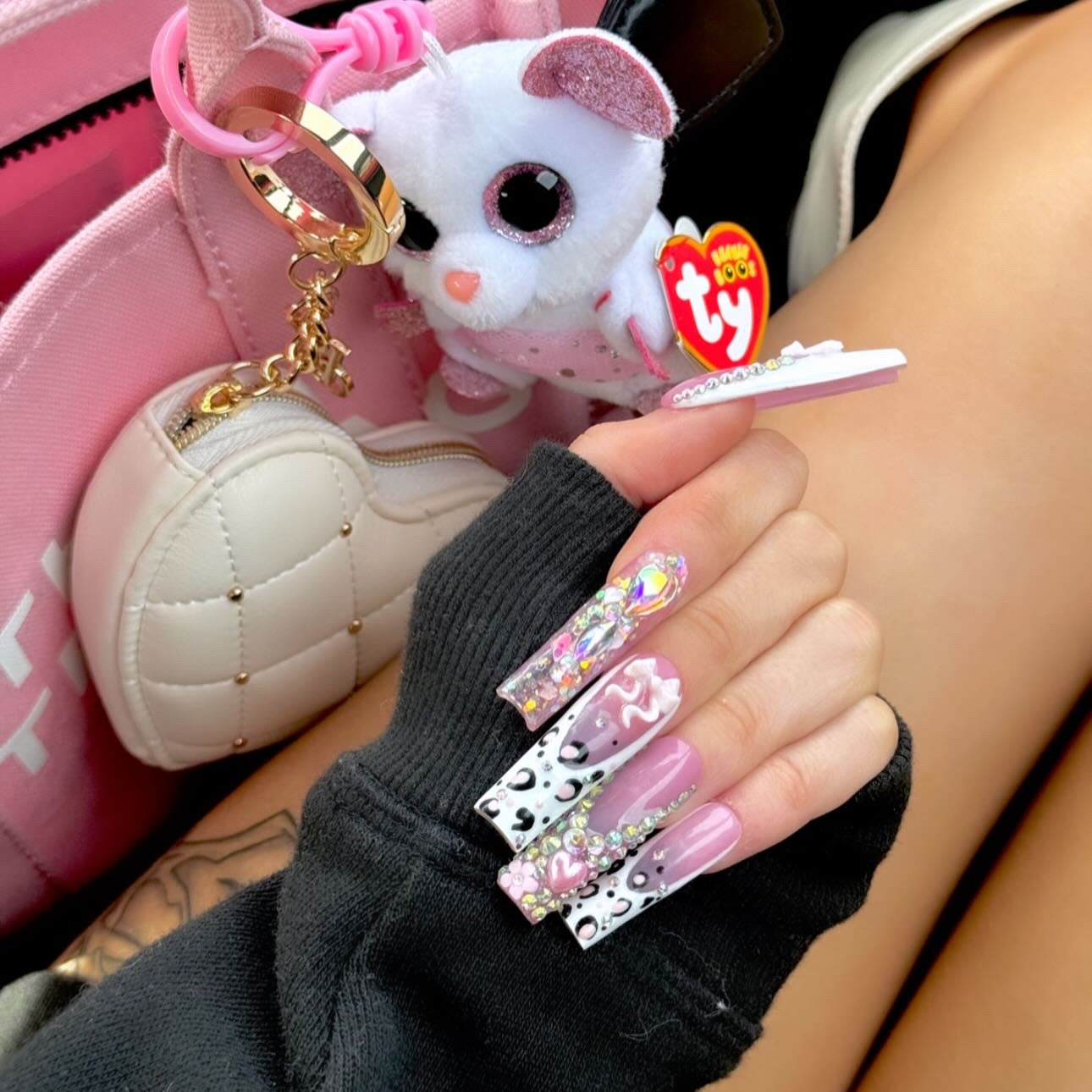Baddie Luxurious Acrylic Press On Nails Y2K Pink Animal Print