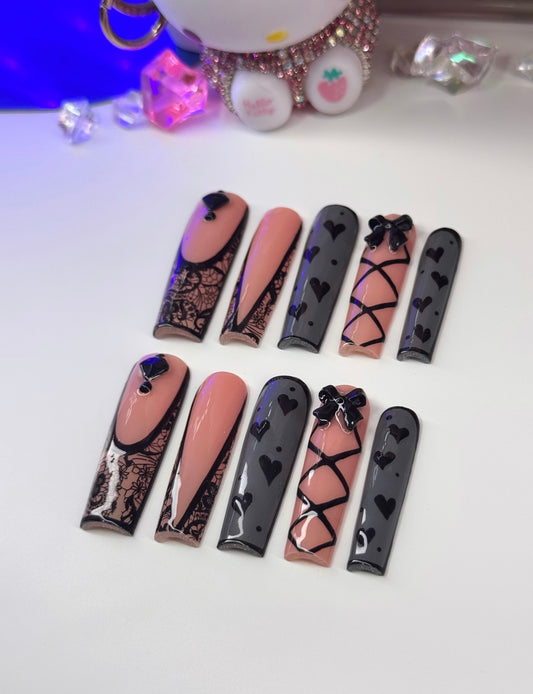 Baddie Acrylic Black Coquette Press On Nails