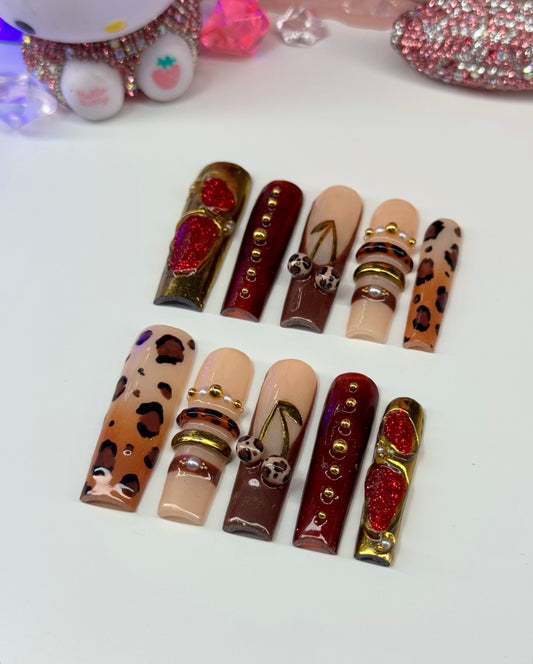 Acrylic Fall 3D Brown Bangle French Tip & Chrome Press On Nails