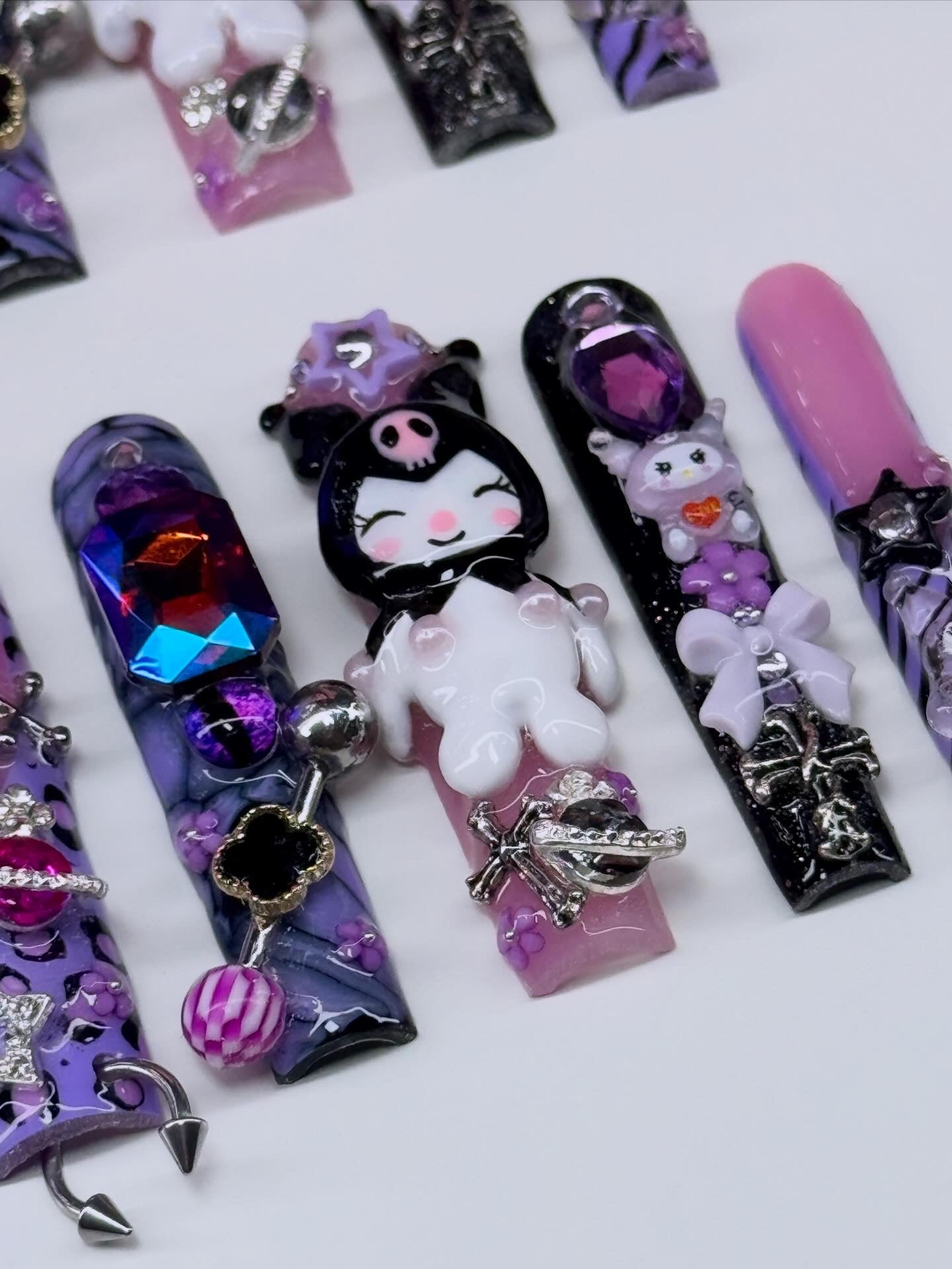 Acrylic Baddie Kuromi YK2 Press On Nails & Bling