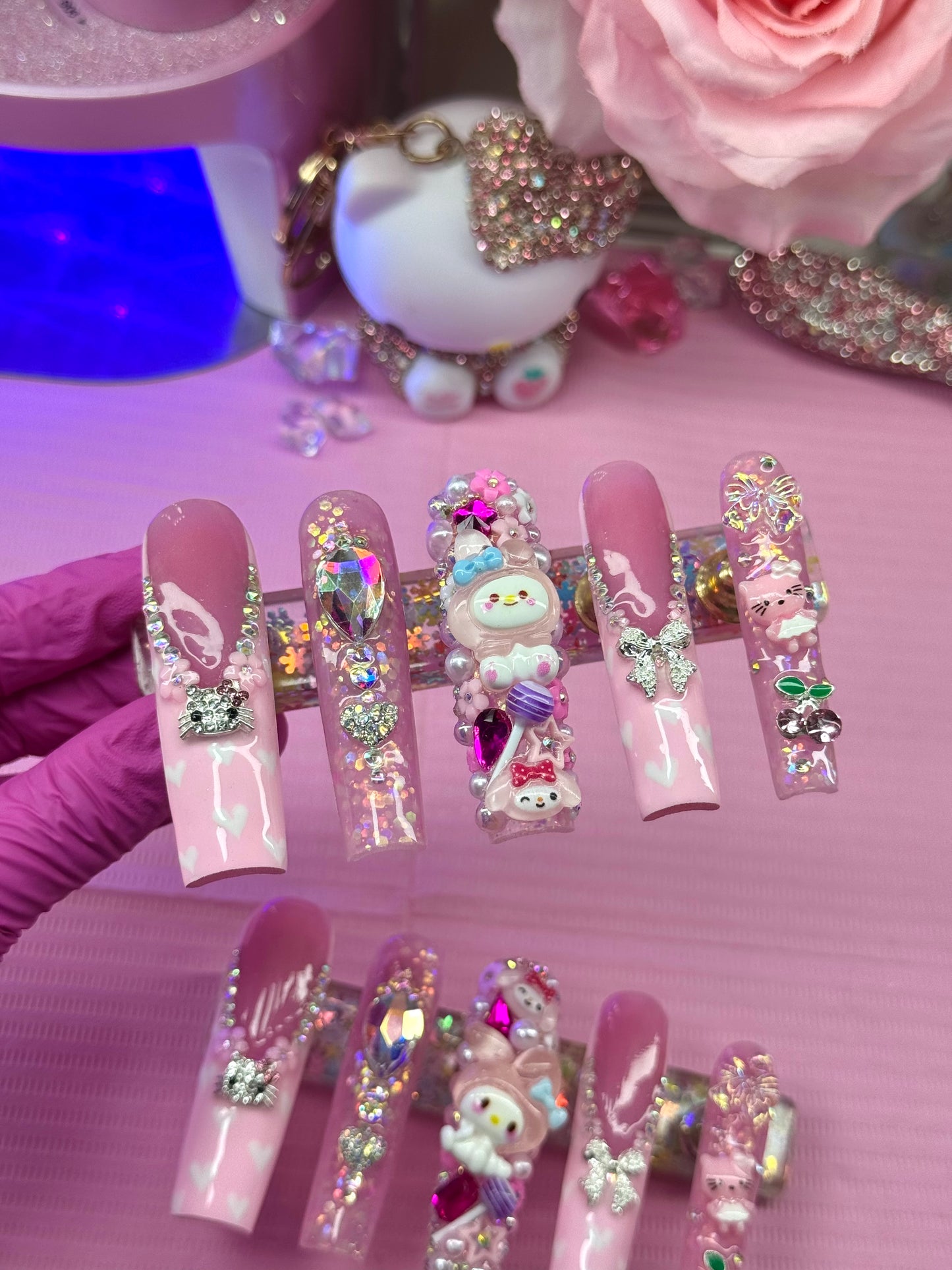 Baddie Acrylic Milky Pink & Kawaii Frenchies Y2K Press On Nails