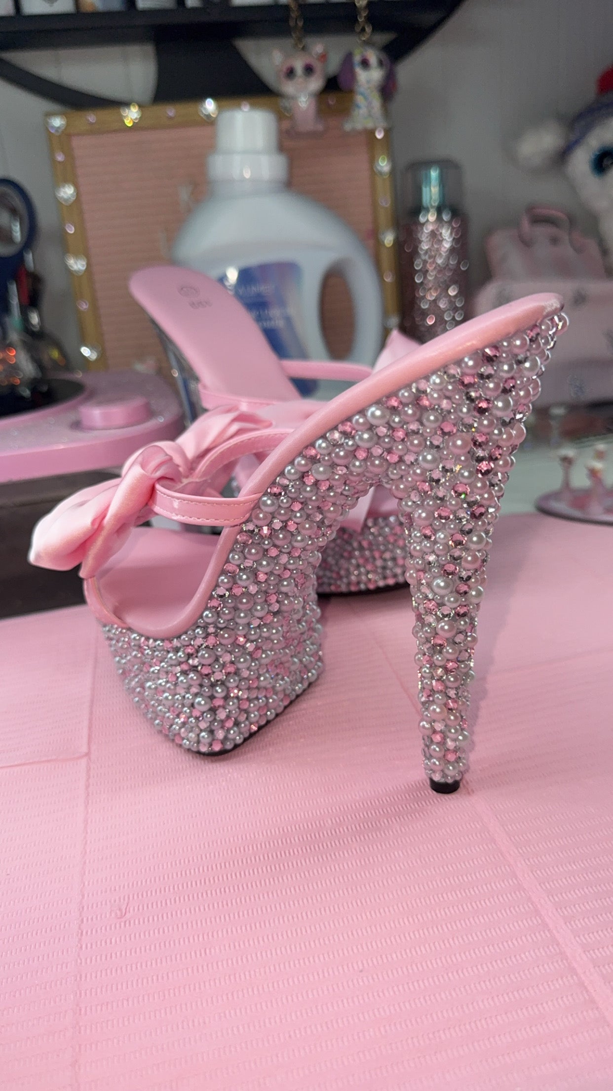 Luxury Custom Bling Pink Bow High Heels