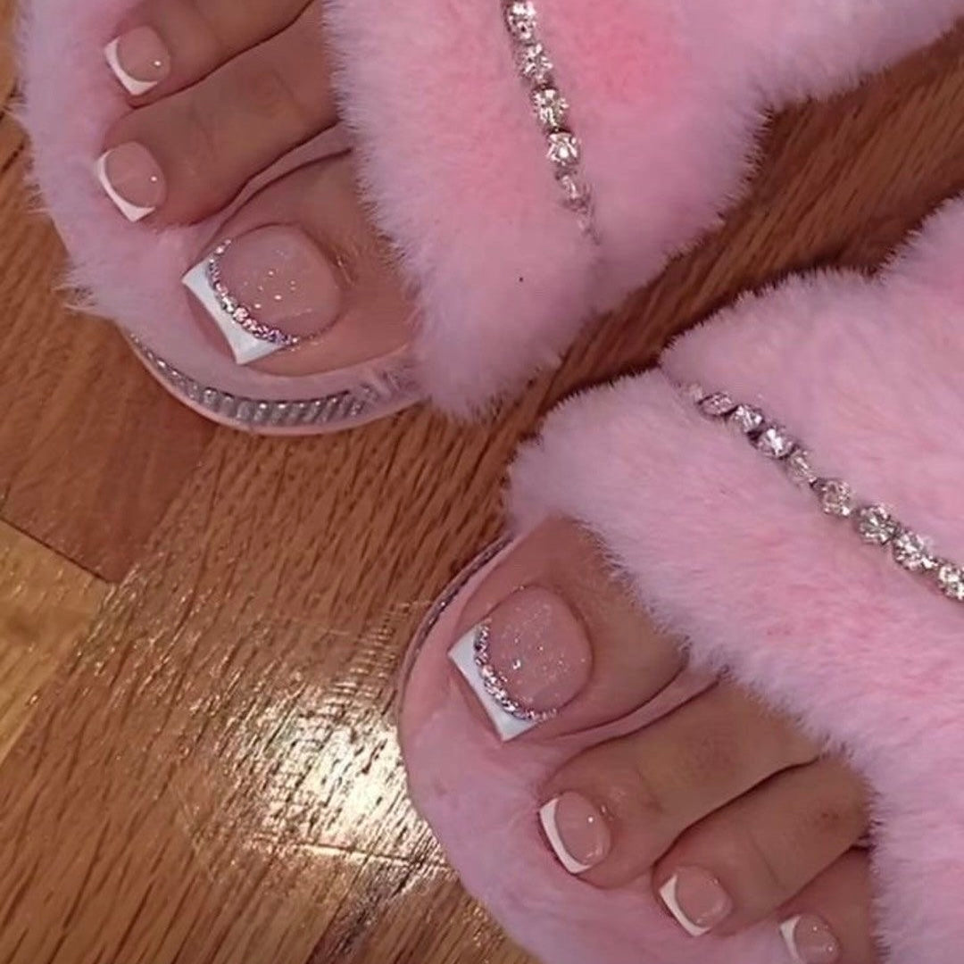 Toe Acrylic Press On Luxury Nails White French Tips 22pc