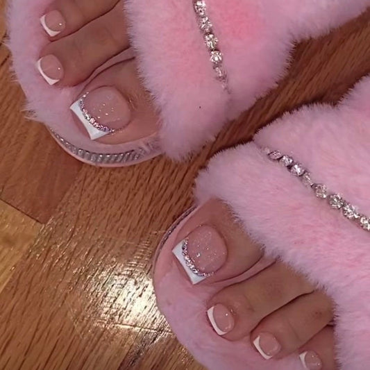 Toe Acrylic Press On Luxury Nails White French Tips 22pc