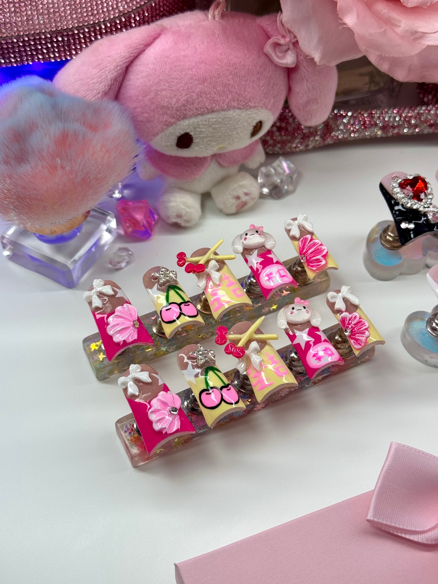 Acrylic Baddie French Tips Pretty Kawaii 3D Nails