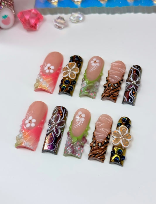 Baddie Acrylic 3D Sculpted Floral Press On Nails