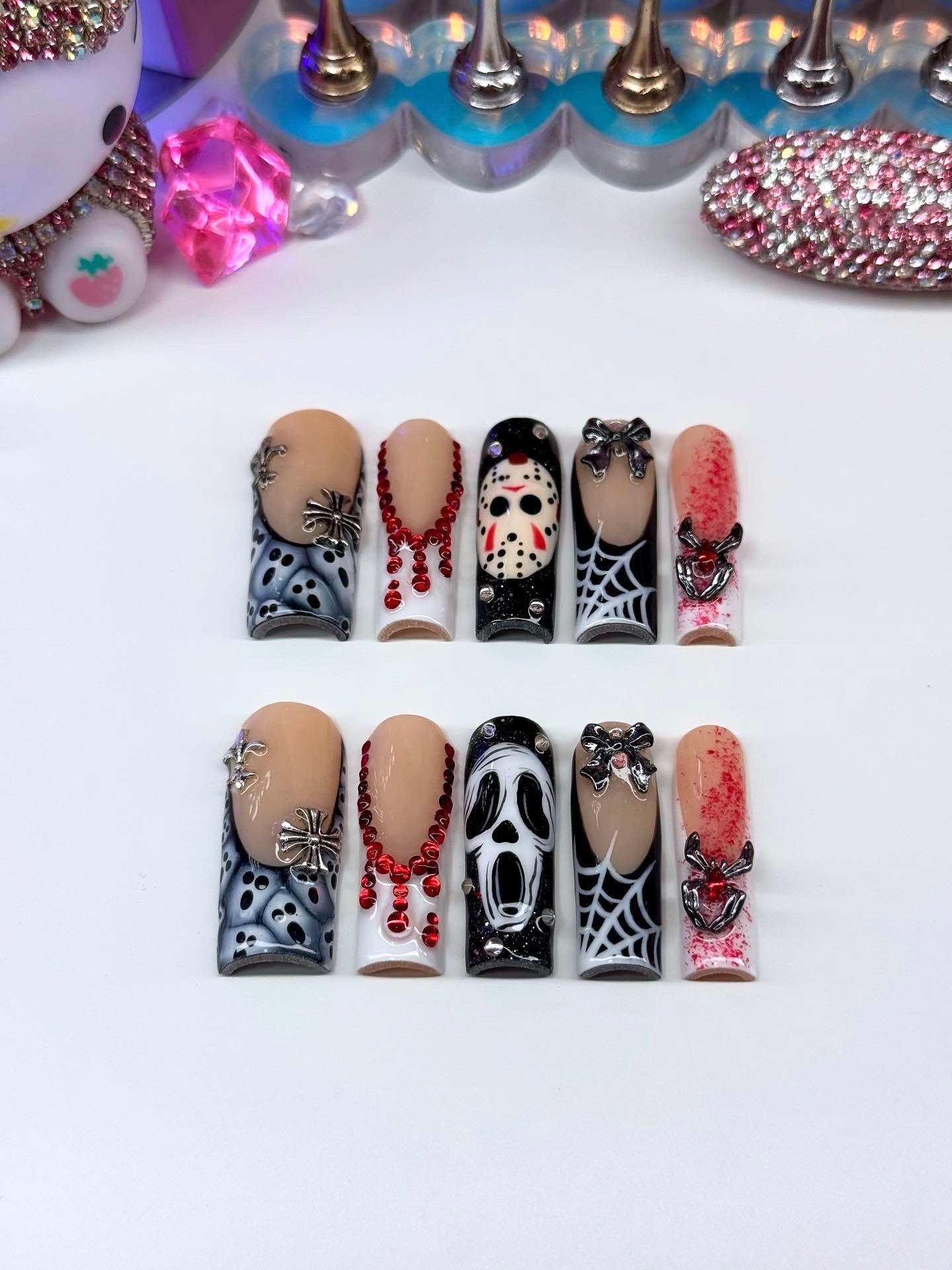 Acrylic Baddie Black & Red Spooky/Horror Acrylic Press On Nails