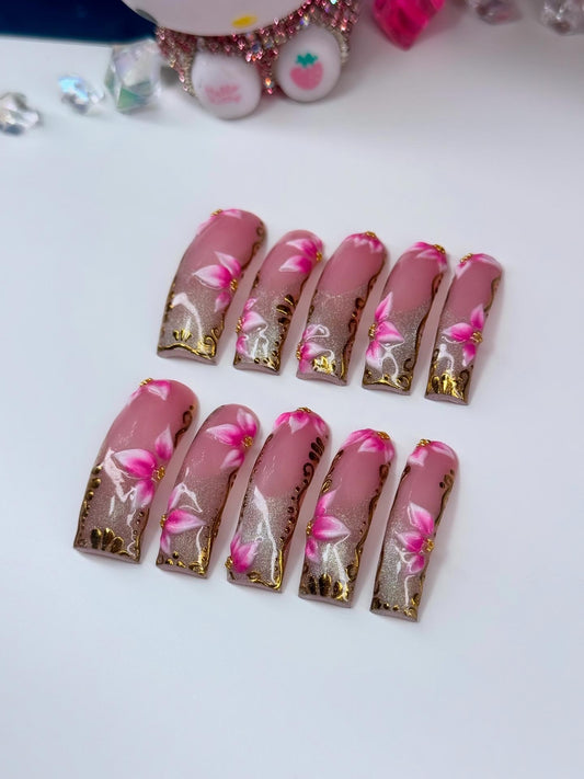 Acrylic Cute Y2k Baddie 3D Flowers Cat Eye Press On Nails