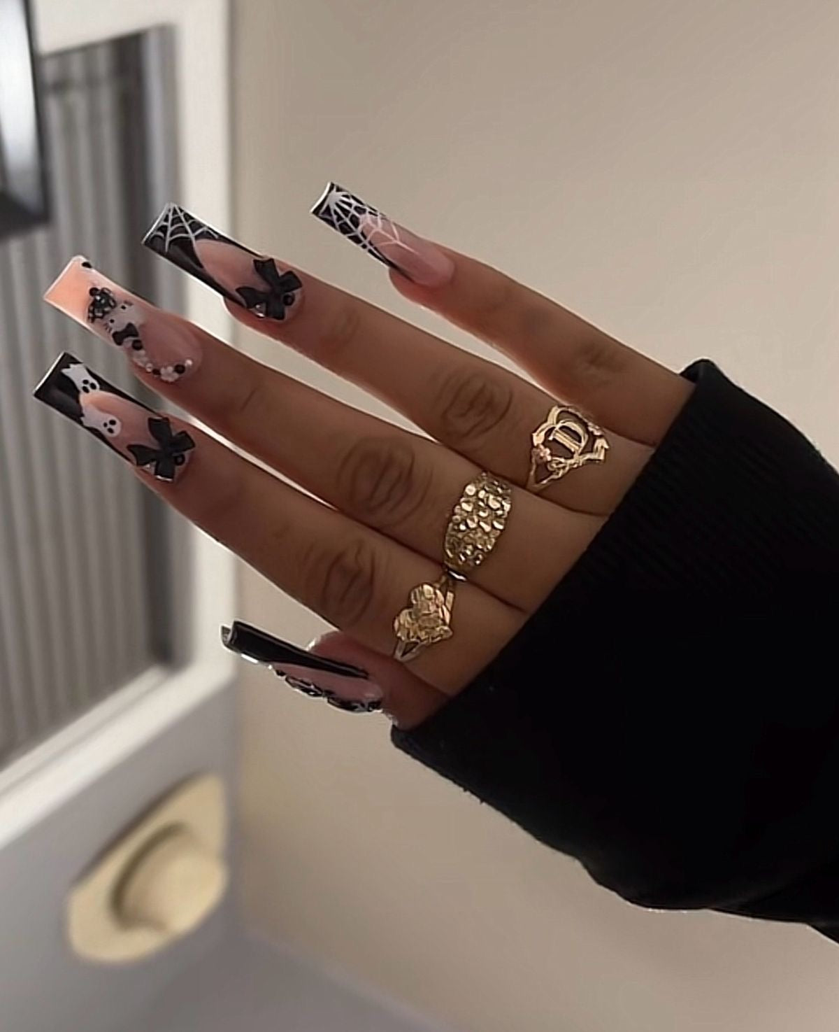 Acrylic Baddie Halloween Black Kawaii Spooky Press On Nails