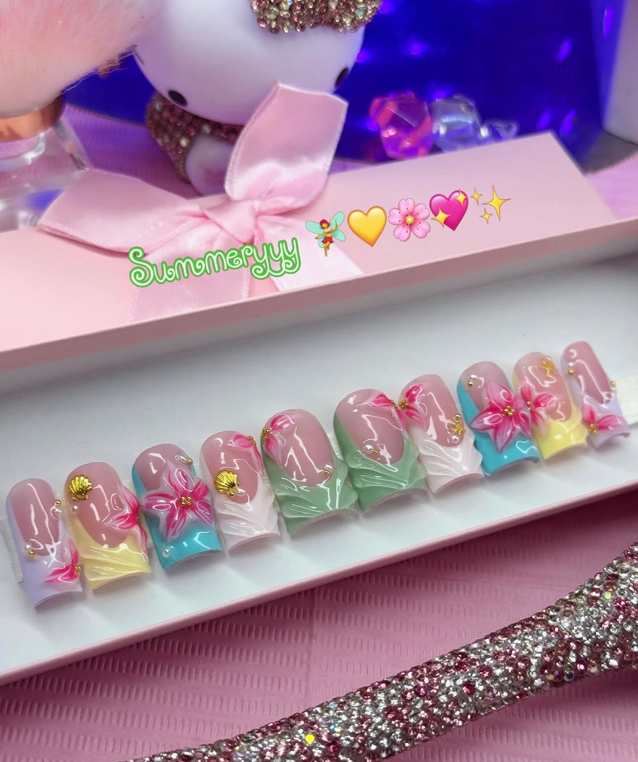 Acrylic Baddie French Tips Pretty Summery & Colorful