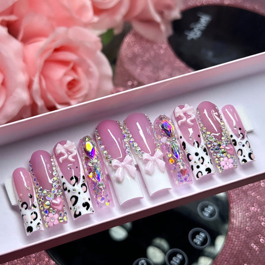 Baddie Luxurious Acrylic Press On Nails Y2K Pink Animal Print