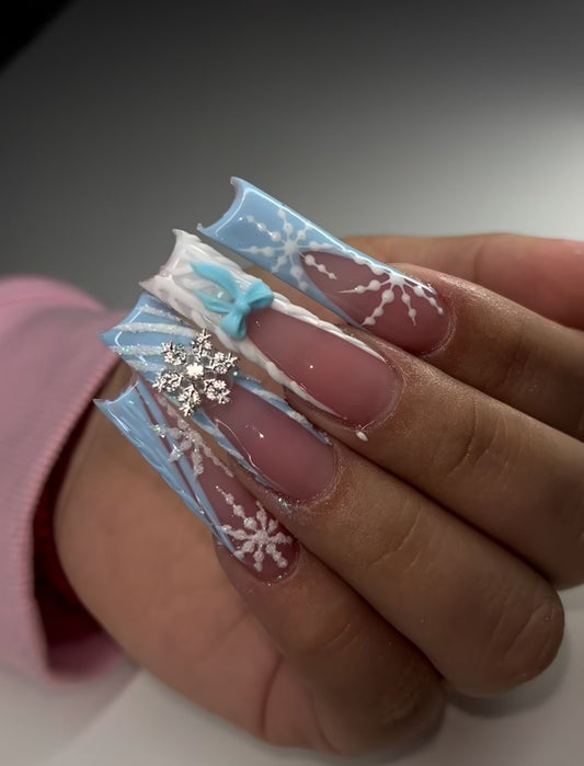 Acrylic Holiday Winter Blue Christmas Sweater Press On Nails