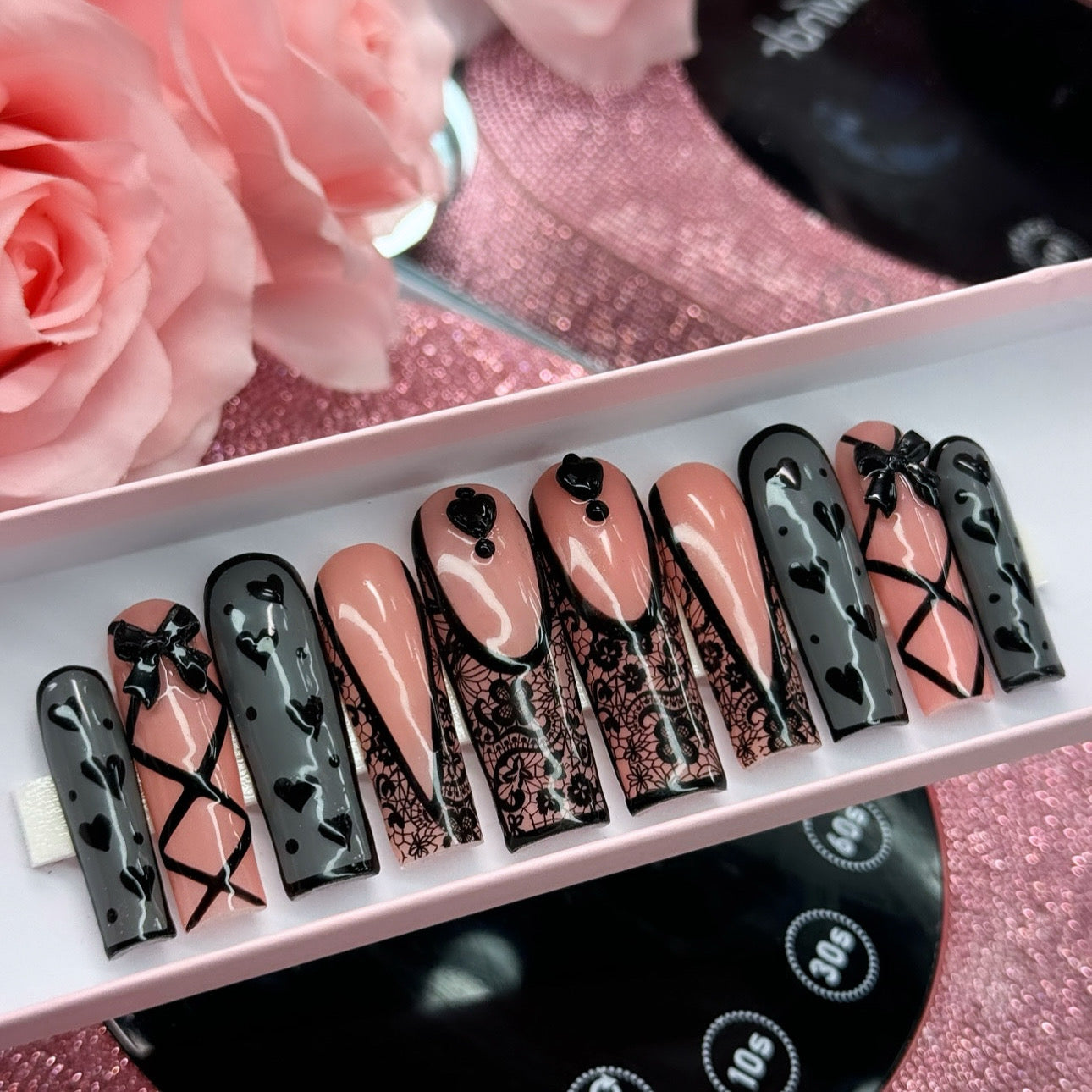 Baddie Acrylic Black Coquette Press On Nails
