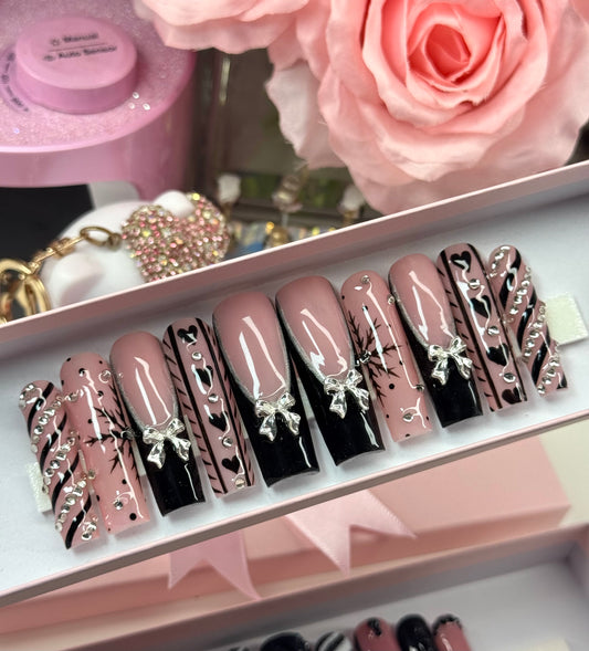 Acrylic Baddie Cute Christmas/ Holiday Black Press On Nails