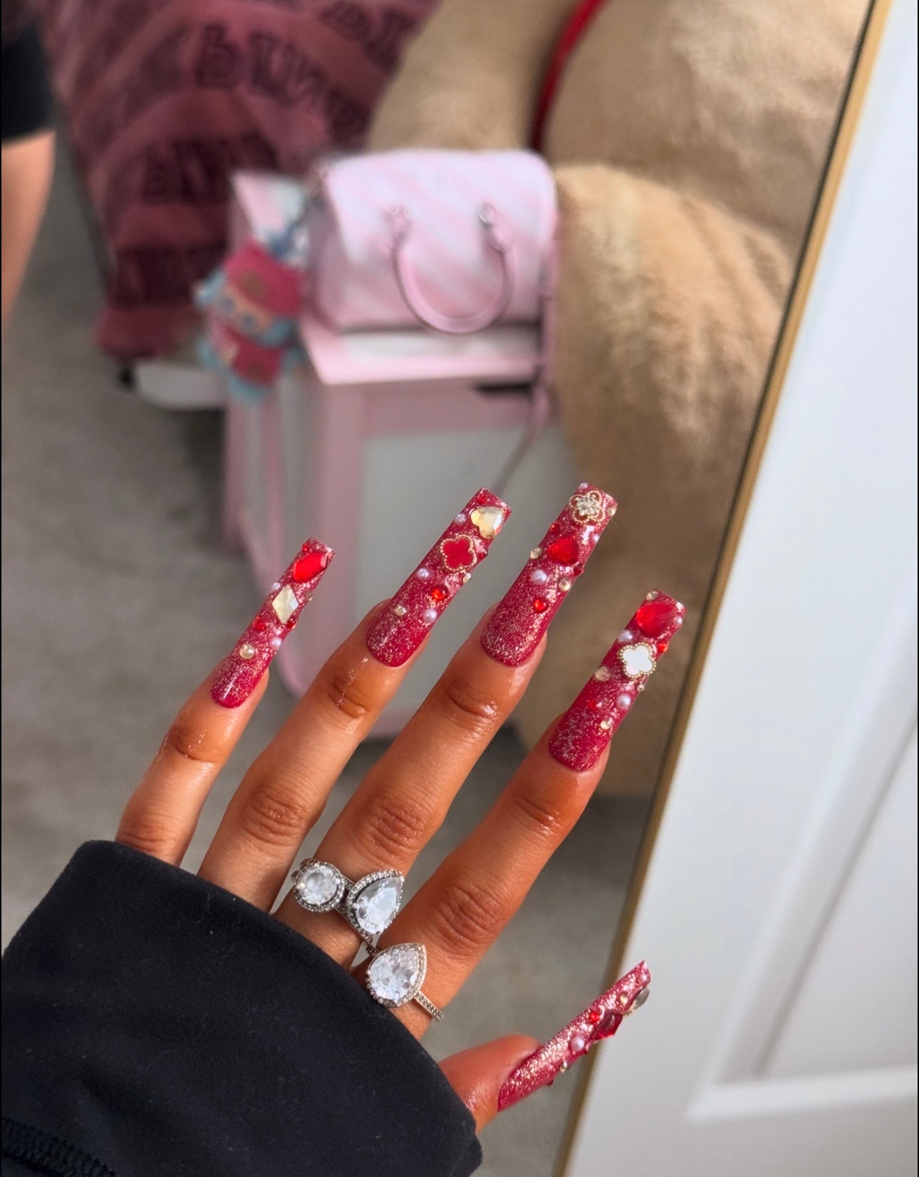 Y2K Van Cleef Red Baddie Bling Acrylic Press On Nails