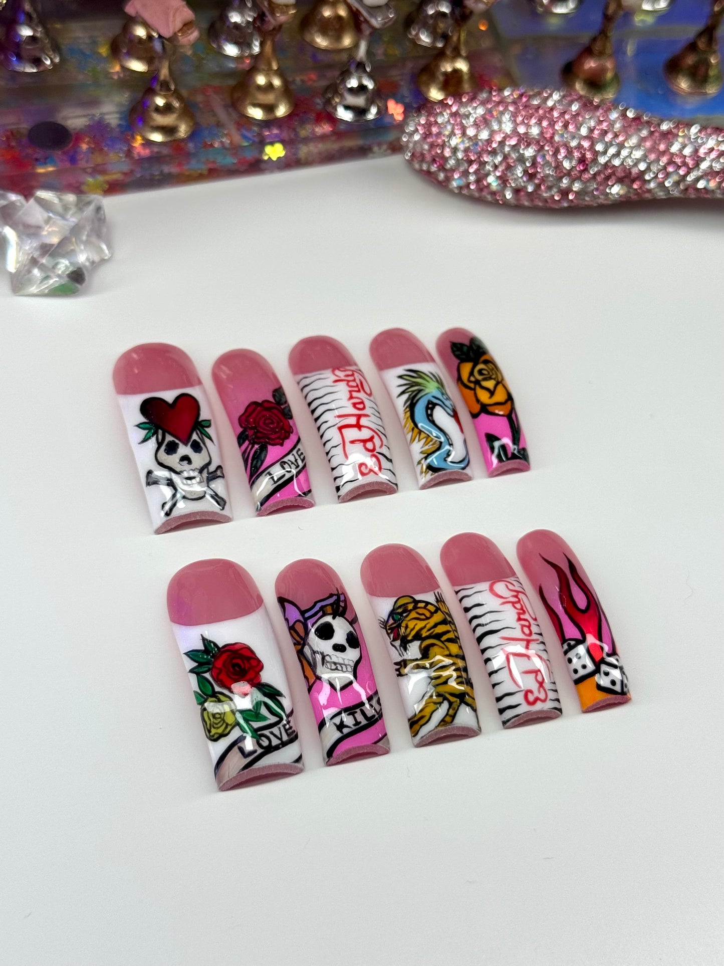 Ed Hardy Inspired French Tips Acrylic Press On Nails