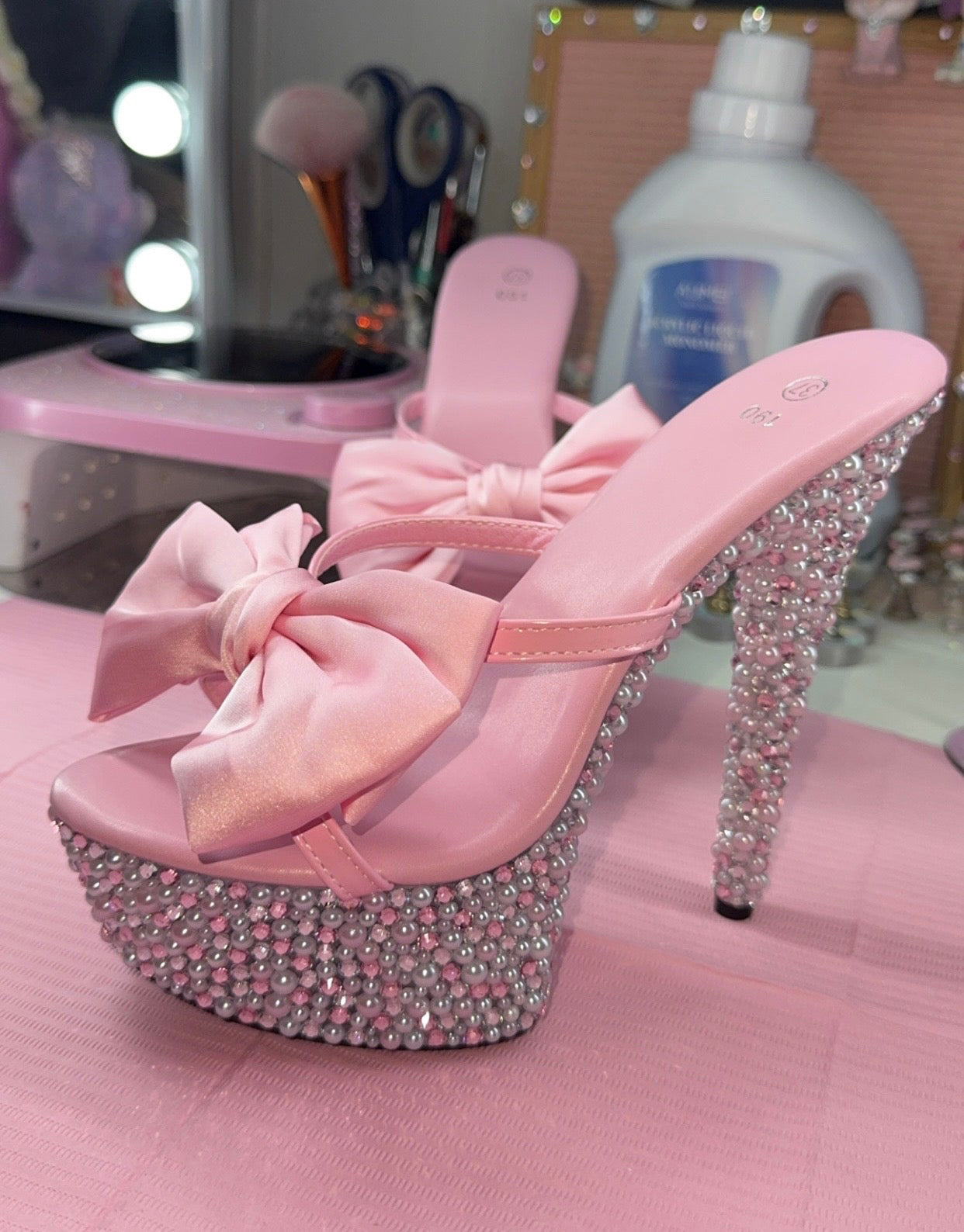 Luxury Custom Bling Pink Bow High Heels