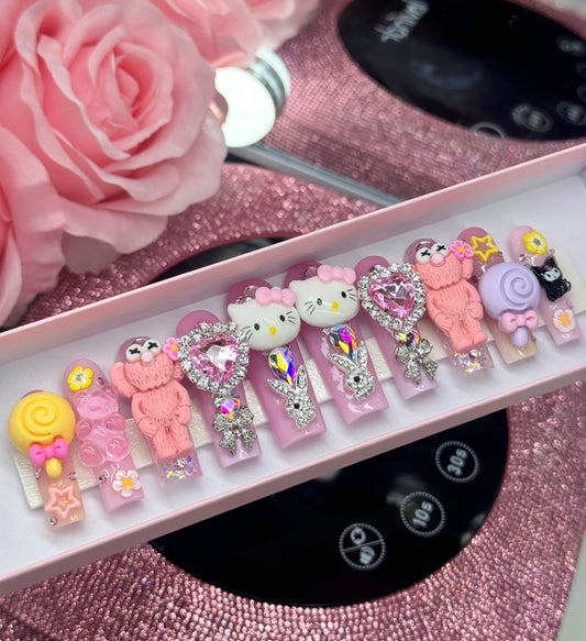Y2K Acrylic Press On Nails Kawaii Baddie Pink French Tips