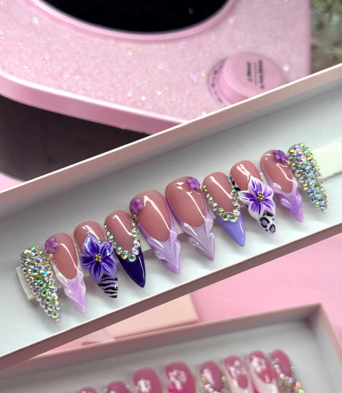 Y2K Purple Acrylic Cute Baddie Bling Press On Nails