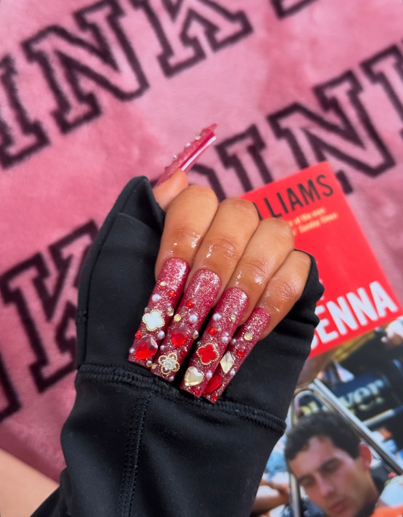 Y2K Van Cleef Red Baddie Bling Acrylic Press On Nails