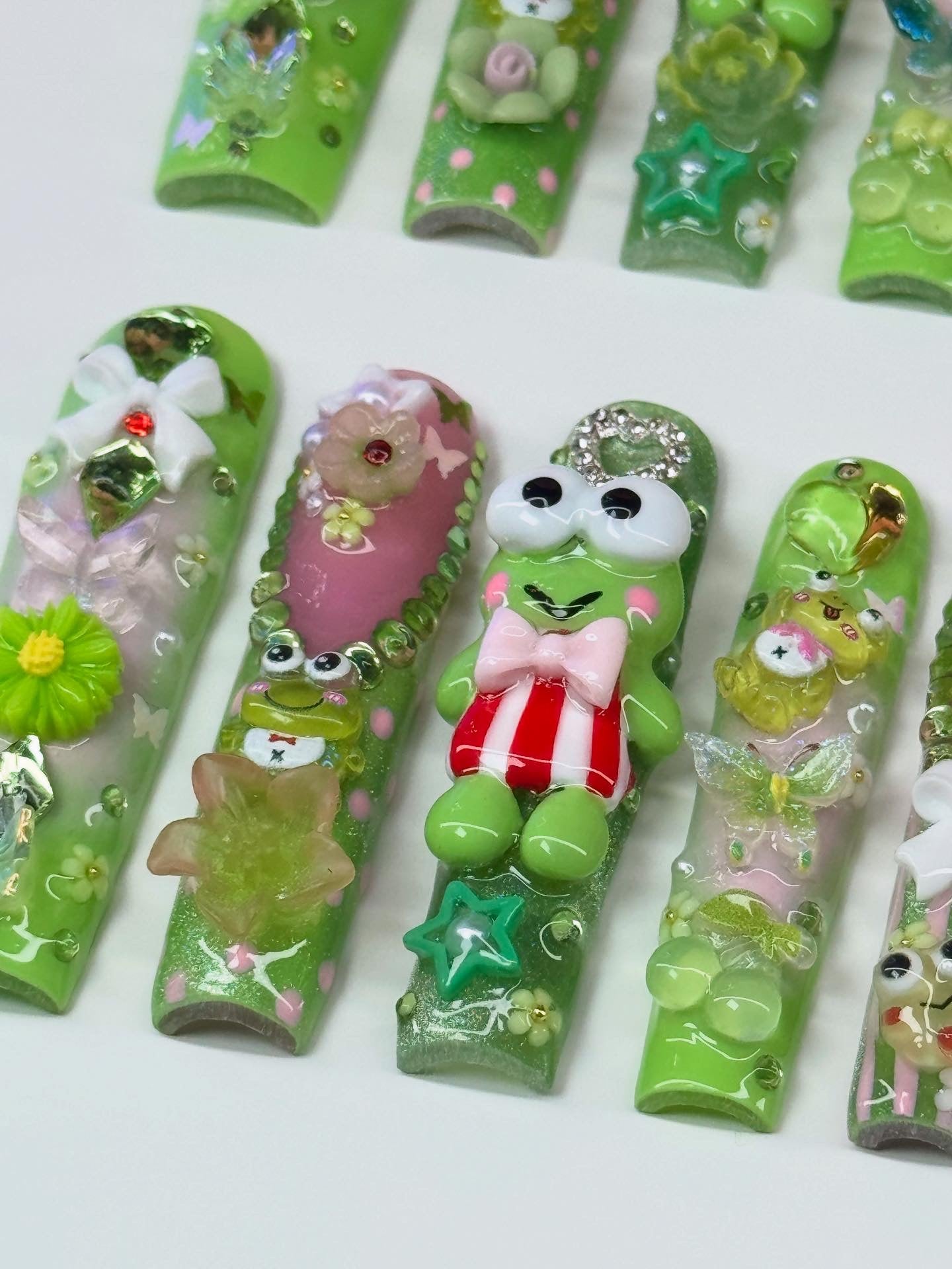 Acrylic Luxury Cute Kawaii Keroppi Junkie Green & Bling