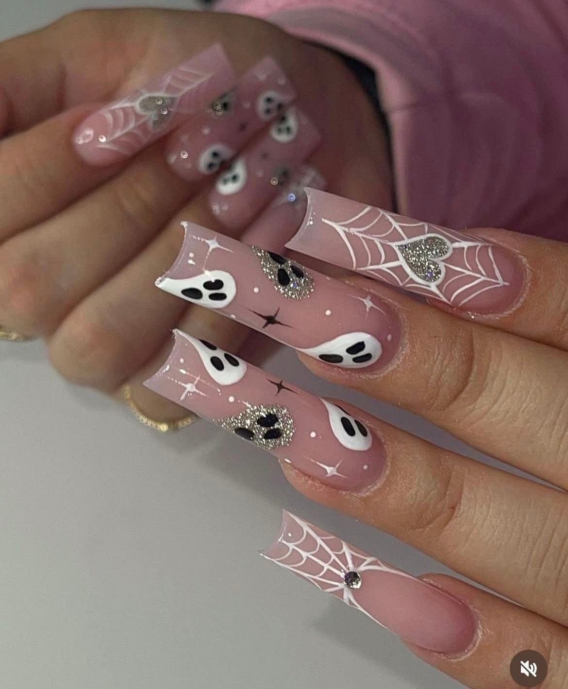 Acrylic Cute & Spooky Halloween Nude & Ghost Press On Nails