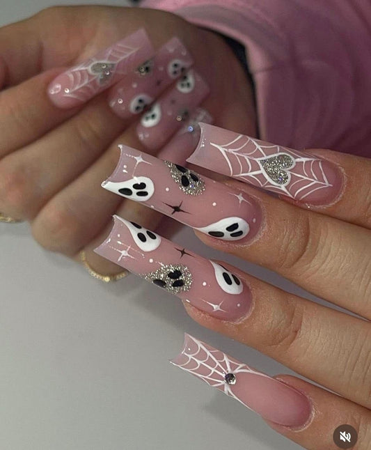 Acrylic Cute & Spooky Halloween Nude & Ghost Press On Nails