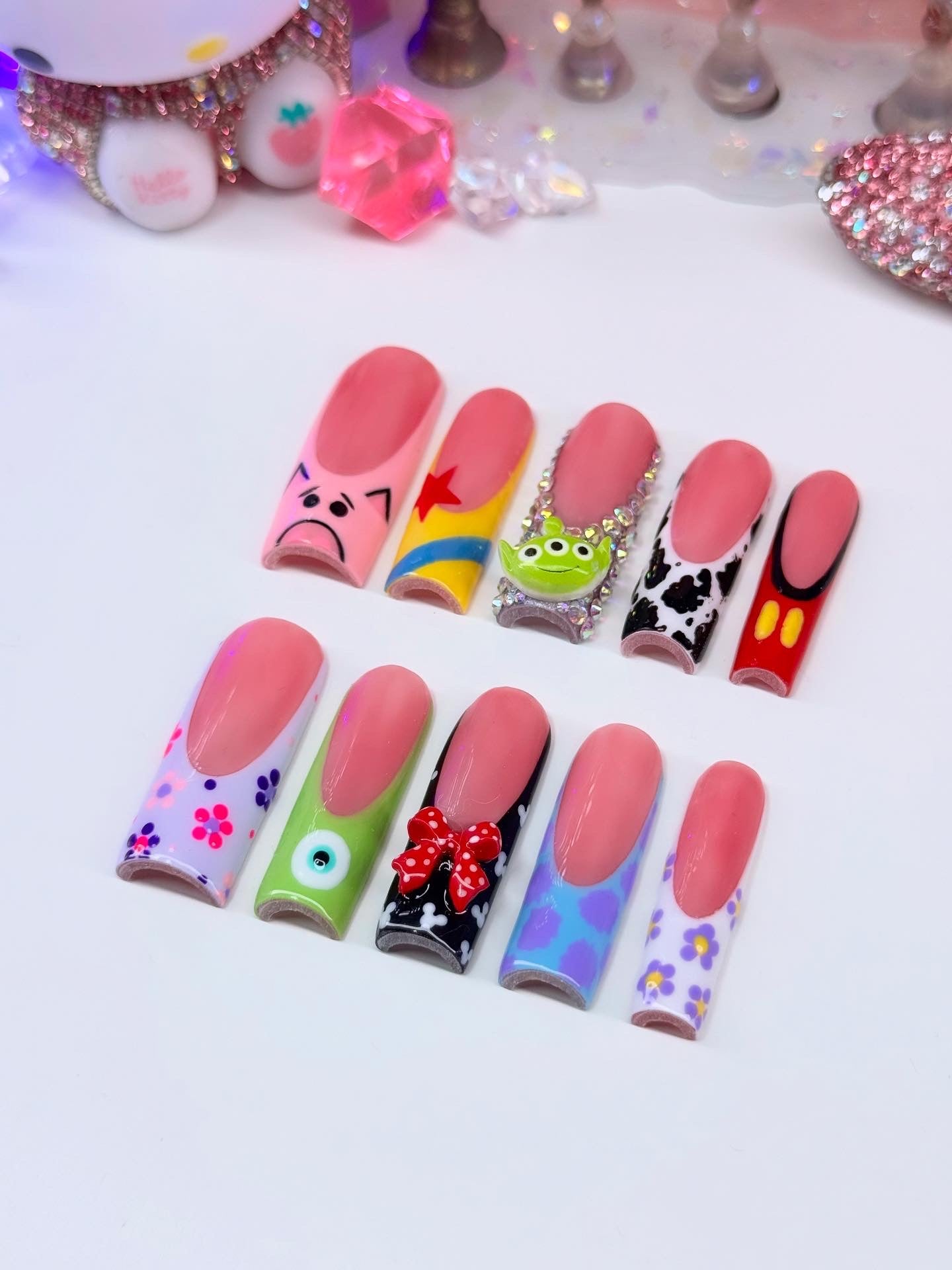 Acrylic Baddie Cute French Tips & Bling Press On Nails