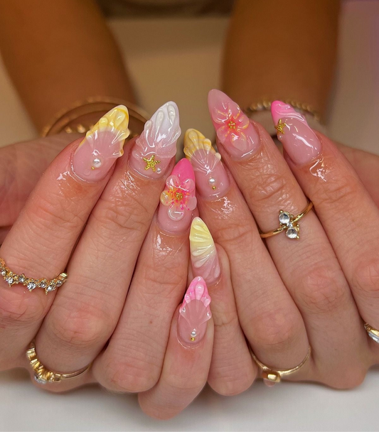 Acrylic Luxury Cute Yellow Pink Summer 3D Press Ons