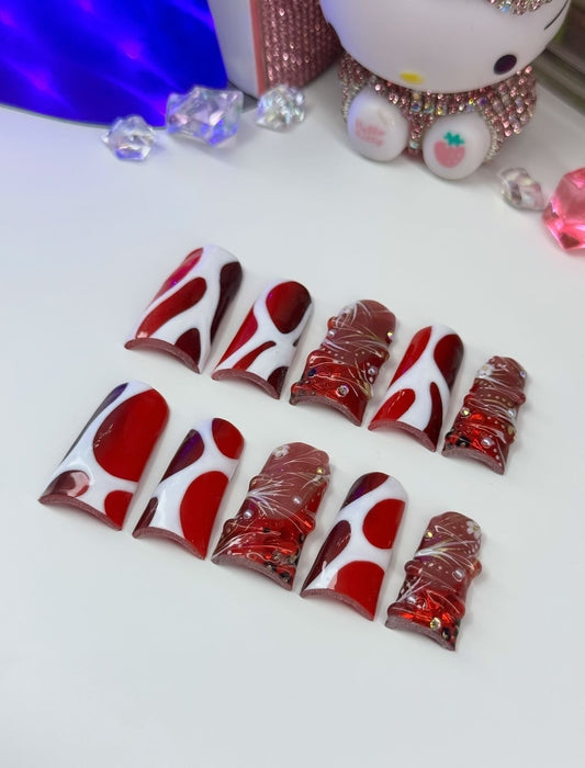 Acrylic Cute Baddie Red Press On Nails