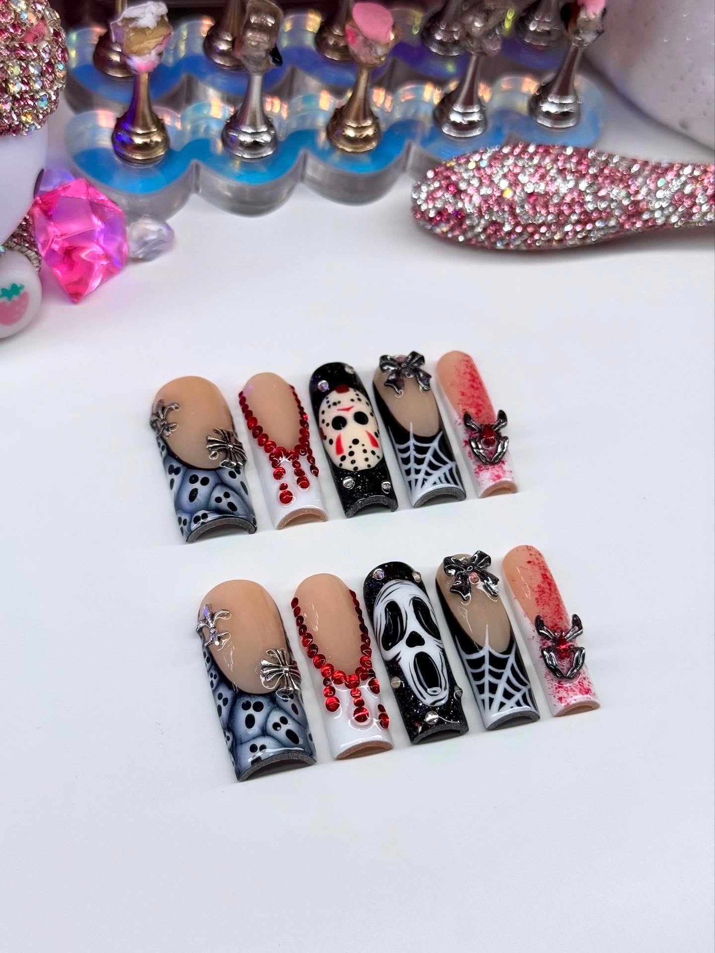 Acrylic Baddie Black & Red Spooky/Horror Acrylic Press On Nails