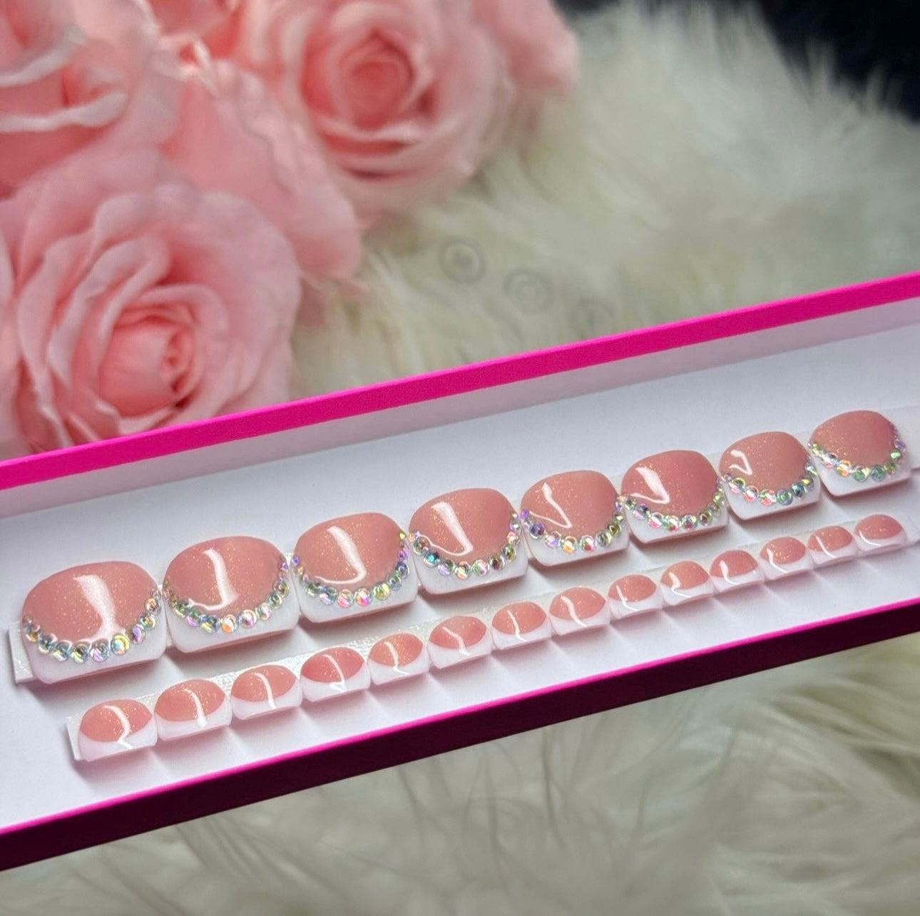 Toe Acrylic Press On Luxury Nails White French Tips 22pc