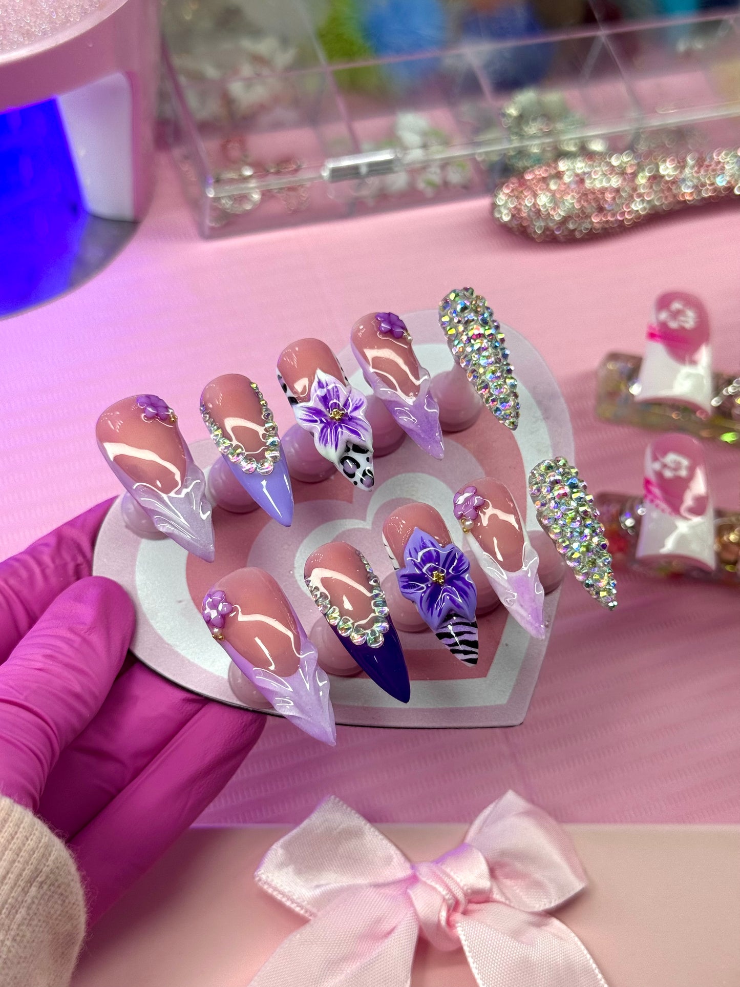 Y2K Purple Acrylic Cute Baddie Bling Press On Nails