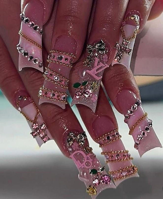 Acrylic Baddie French Tips Pretty Bling Y2K Press Ons