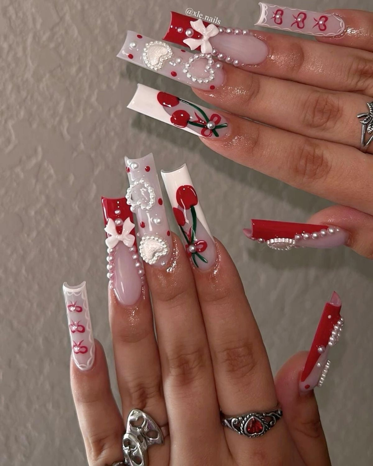 Y2K Red Coquette Cherry Acrylic Press On Nails