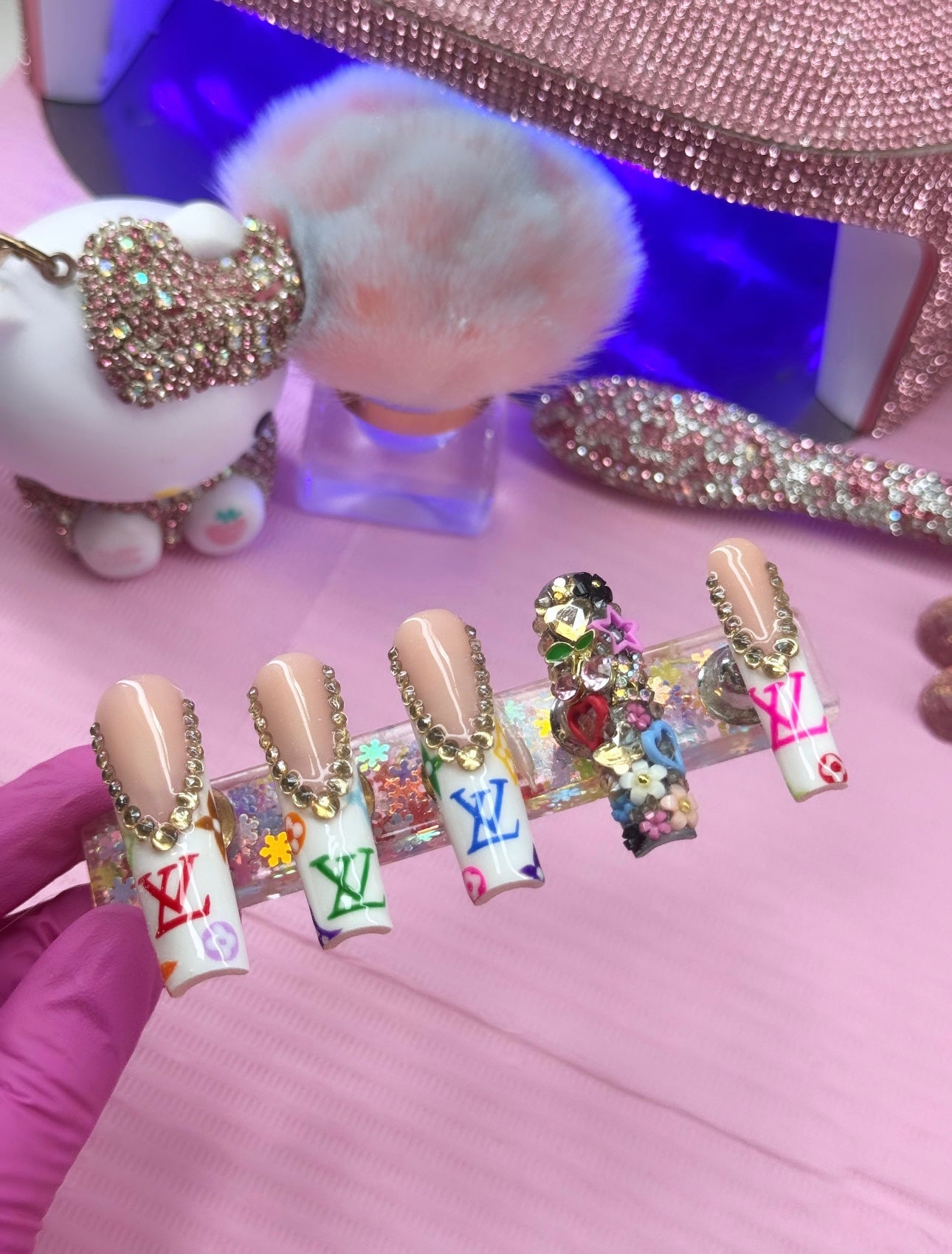 Y2K White Frenchies Colorful Acrylic Press On Nails