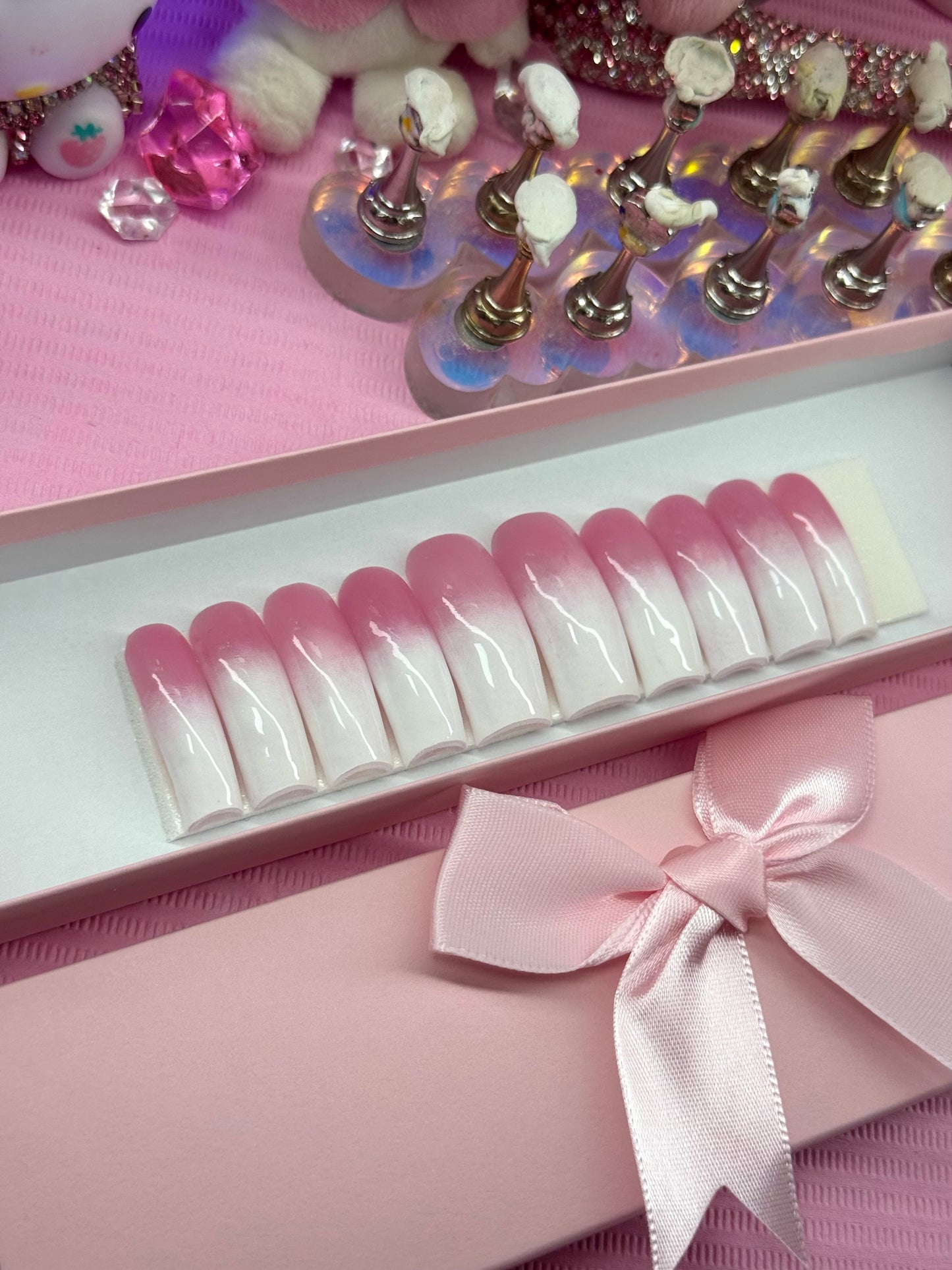 Acrylic Baddie Gorgeous Ombre Pink To White Nails