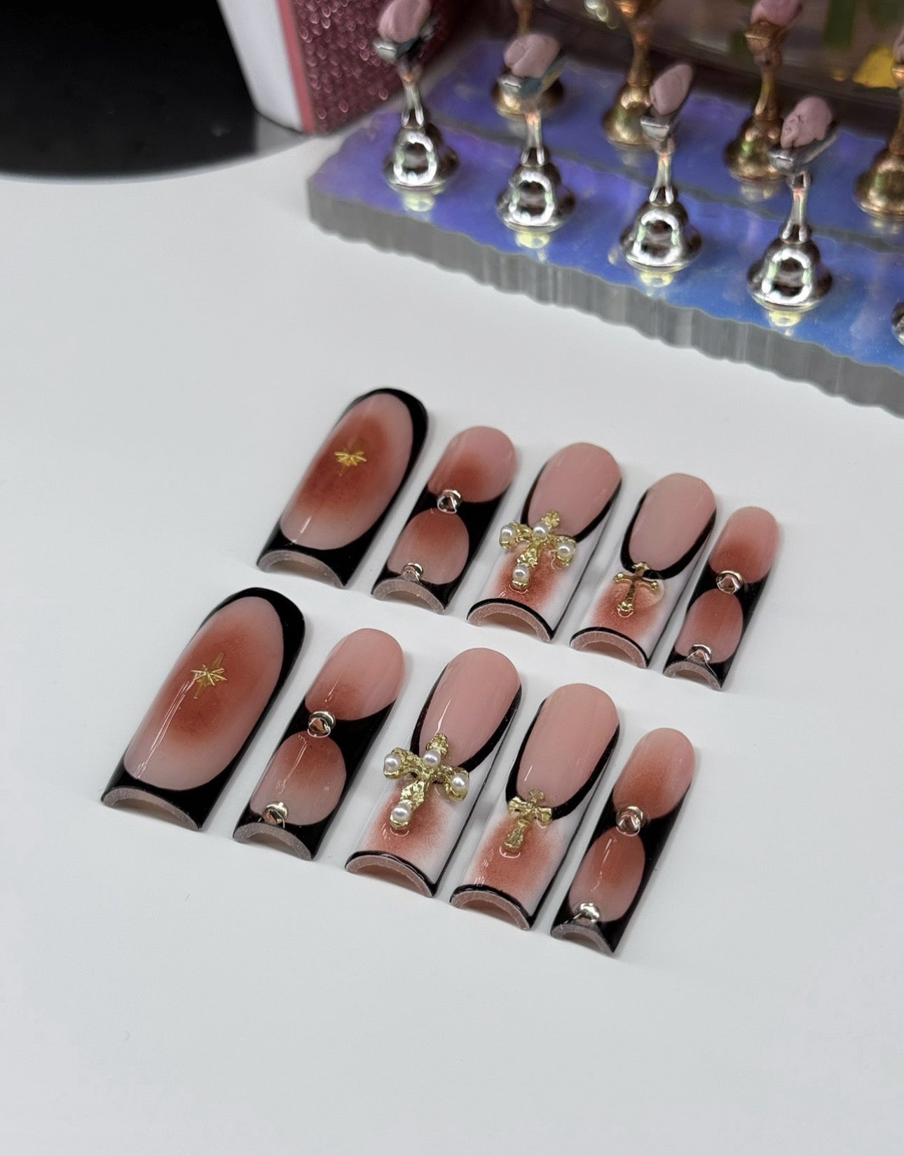 Press On Nails Pretty Acrylic French Tips Brown Fall/Autumn