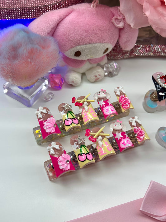 Acrylic Baddie French Tips Pretty Kawaii 3D Nails